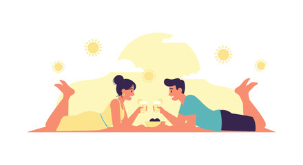 Couple Enjoying Beachside Drinks With Sunny Skies and Shared Moments of Celebration
