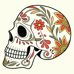 Decorated sugar skull day of the dead floral design mexican culture celebration art