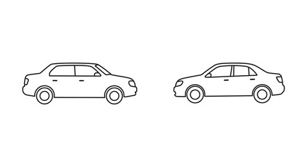 Fototapeta premium Simple outline drawing of two similar sedan cars viewed from the side
