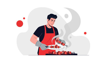 Cook Preparing Delicious Grilled Food, a Visually Appealing Vector Graphic