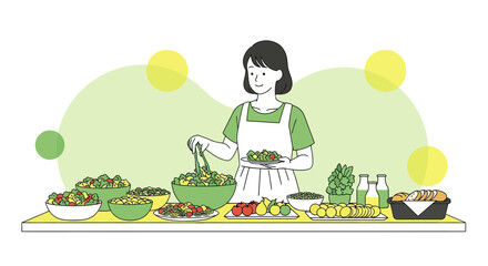 Cooking Fresh Salads And Preparing Healthy Food For A Balanced Nutrient Diet