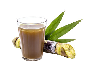 Brazilian sugarcane juice, sugar cane juice, on isolated white background, copyspace. glass of fresh juice