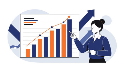 Corporate Executive Presenting Growth Charts and Financial Data Analysis in Modern Illustration