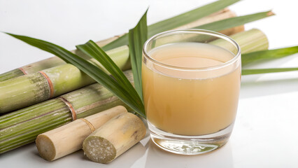 Brazilian sugarcane juice, sugar cane juice, on isolated white background, copyspace. fresh vegetable juice