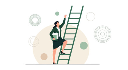 Corporate Woman Ascending Ladder Toward Success and High Achievement Aspirations