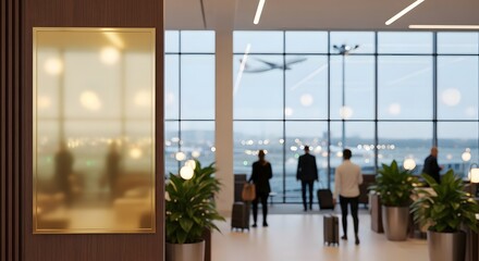 Fototapeta premium Airport Lounge View People Waiting, Plane Taking Off