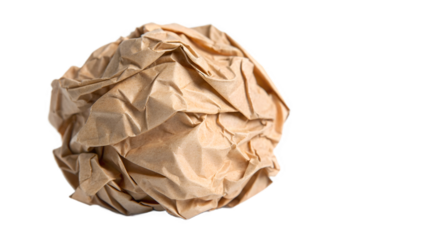 Brown paper crumpled into a ball isolated on a transparent background, garbage spoiled. PNG