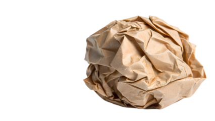 Brown paper crumpled into a ball isolated on a transparent background, garbage spoiled. PNG