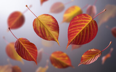 Autumn leaves falling in a gentle breeze with warm colors