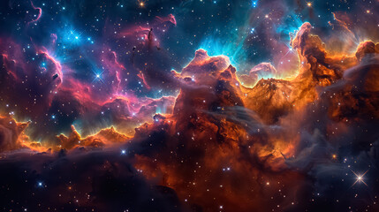 Space background with stardust and shining stars. Realistic cosmos and color nebula. Colorful galaxy
