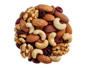 Delicious and healthy trail mix with almonds, cashews, walnuts, and cranberries for a nutritious snack or baking ingredient, ready to boost your energy