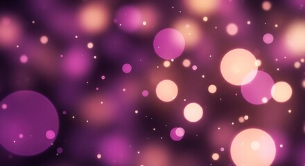 Bokeh effect with glowing purple and orange circles and small dots