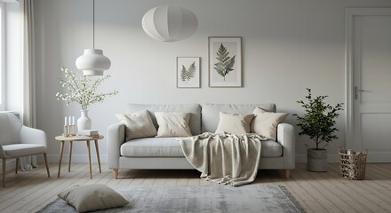 Serene living room with calming neutral tones offers a peaceful, comforting vibe for mindful relaxation and modern minimalist lifestyle inspiration