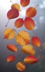 Autumn leaves falling from trees in a gentle breeze