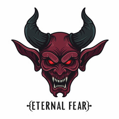 Detailed Cartoonish Devil Face Head with Horns Evil Demon Creature