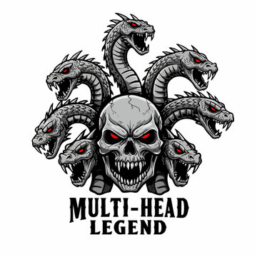 Detailed Mythical Skull with Multiple Hydra Serpent Heads Creative Illustration