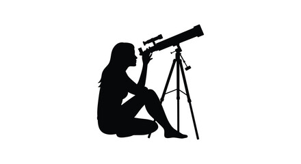 Silhouette of a person looking through a telescope at night for stargazing exploration © MIRAJ02