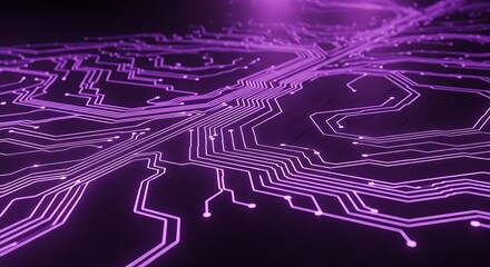 Imagine future tech with vibrant glowing purple circuits, perfect for innovation concepts, digital designs, and cutting-edge technology presentations