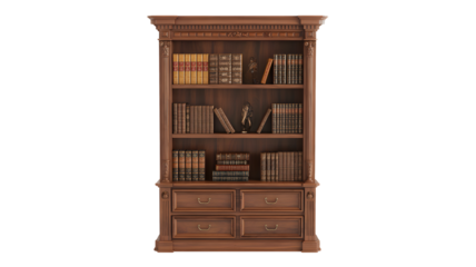 Elegant wooden bookcase filled with antique books and vintage decor, a timeless addition to any library or study, evokes classic style and intellectual curiosity