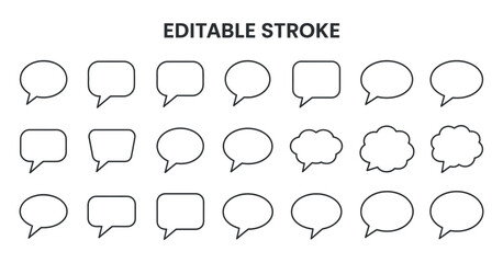 Editable Stroke Speech Bubble Set in Outlined Vector Style