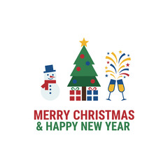 A vector illustration concept featuring a Merry Christmas and Happy New Year greeting card, suitable for backgrounds, party invitations, website banners, social media banners, and marketing materials