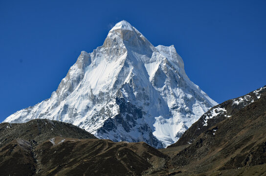 Majestic Mount Shivling on the way to Gomukh in India. The photo was taken after 19 km trek to reach the origin of holy river Ganges.