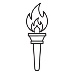 Simple line art torch with a vibrant flame icon in vector style