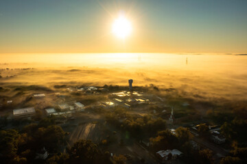 Old city early morning fog