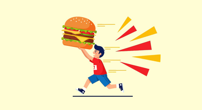 Energetic Runner Races To Eat A Super-Sized Burger With Speed And Excitement
