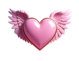 Angelic Heart Pink Heart with Wings, Halo, 3D Render, Love, Valentine's 