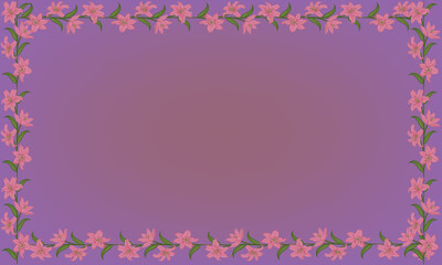 Soft pink floral border on a gradient purple background