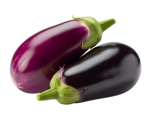 Two vibrant eggplants perfect for healthy recipes and culinary creations, ideal for cookbooks or food blogs, add a fresh, natural touch to your designs