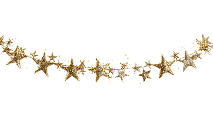 Golden star garland isolated on transparent background for christmas decoration