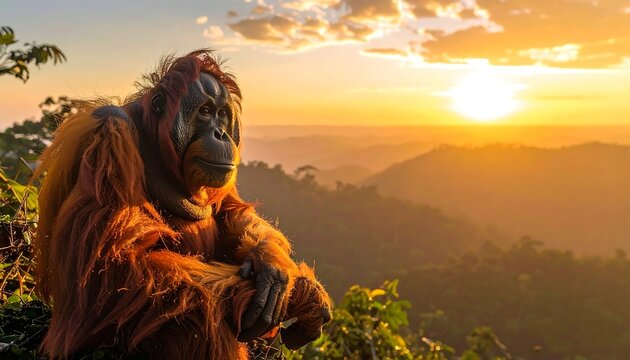 Orangutan at sunset