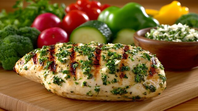 Delicias de Oktoberfest con pollo a la parrilla y verduras frescas en presentaci&oacute;n hiperrealista