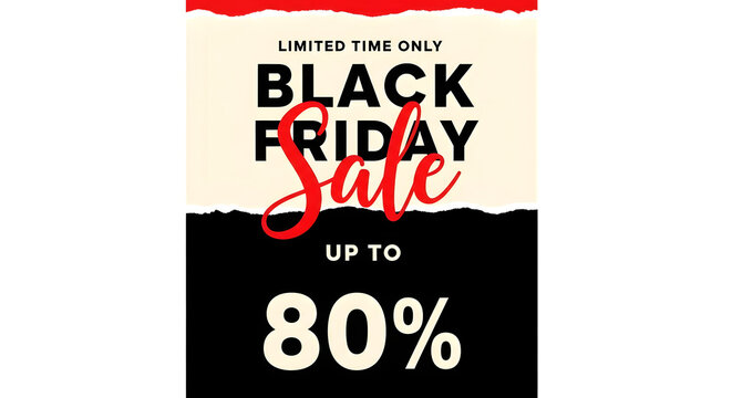 Black friday sale up to 80 off limited time only, isolated on transparent background