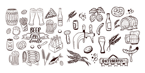 Vintage Hand-Drawn Beer Collection – Mugs, Bottles, Hops & Oktoberfest Elements