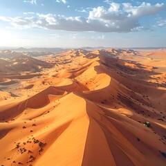 Vast desert dunes under a vibrant sky
