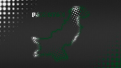 Neon Pakistan Map Outline Futuristic Glow with National Colors Illustration