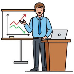 Corporate Professional Explaining Market Analysis with Dynamic Charts During a Strategic Business Presentation to Convey Key Performance Insights