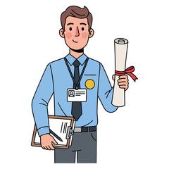 Joyful professional celebrating a significant accomplishment, holding a diploma or certificate, symbolizing success and career progression in a corporate or academic setting.