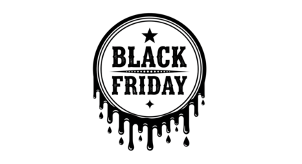 Black friday dripping ink stamp logo isolated on transparent background