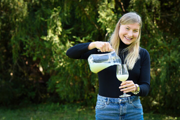 Traditional Czech low alcohol new young wine or "Neuer Wein", Czech Republic, Europe.
