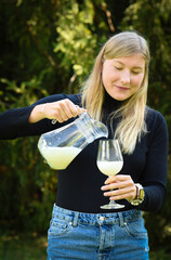 Traditional Czech low alcohol new young wine or "Neuer Wein", Czech Republic, Europe.