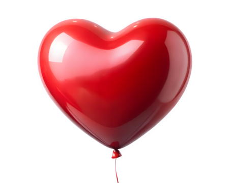 Red heart balloon floating concept valentine's day isolated on transparent background