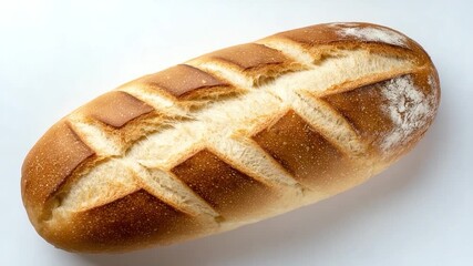 A single loaf of bread sits on a clean white surface, waiting to be sliced or served - Powered by Adobe