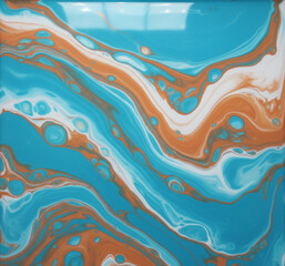 Fototapeta premium Organic abstract background with flowing liquid marble textures in turquoise