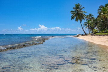Corn Island, Nicaragua - September 19, 2025: A beach in Corn Island, an archipelago located in the Caribbean Sea, Nicaragua.