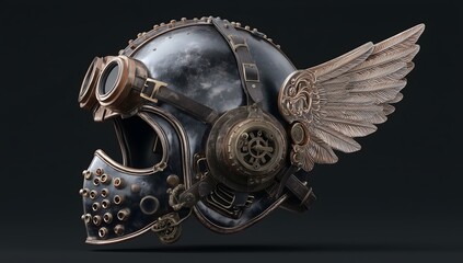 Mechanical Steampunk Face Design with Brass and Copper Details. Generative AI