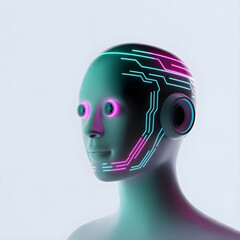 Glowing Neon Robot Head Futuristic Concept